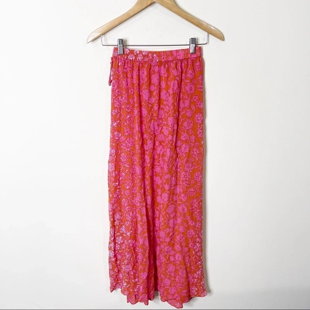 Poupette St. Barth Pink & Orange Egypt Floral Tasseled Ollie Maxi Skirt XS - Picture 8 of 8